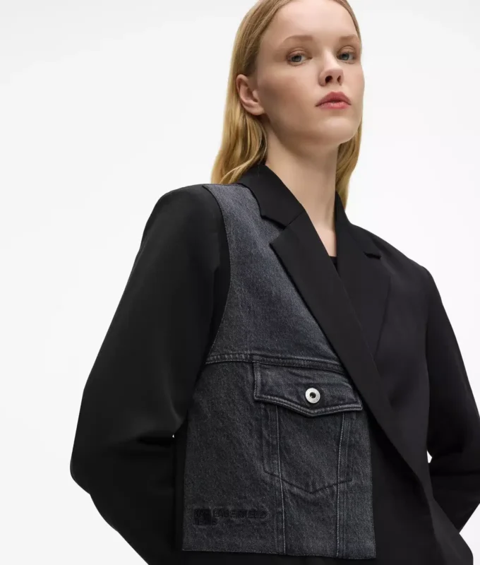 Blazer con paneles de denim