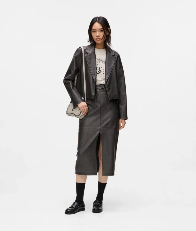 Blazer de piel sintética desgastada