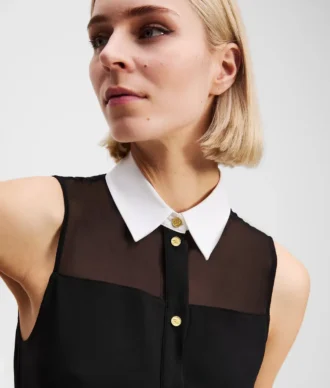 BLUSA SIN MANGAS CON CUELLO DE POPELÍN