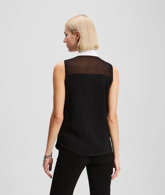 BLUSA SIN MANGAS CON CUELLO DE POPELÍN