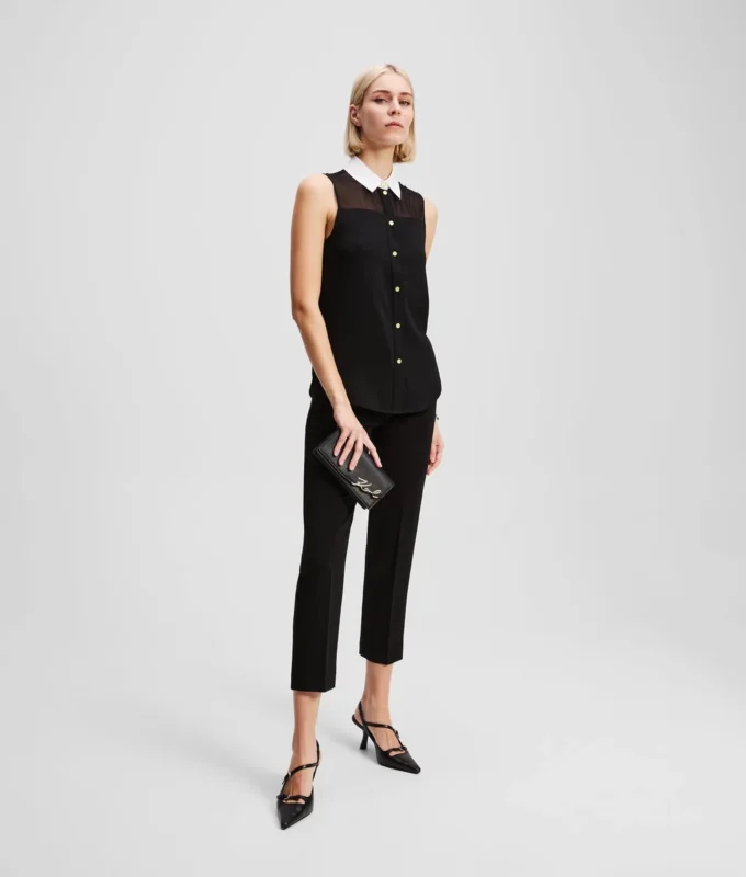 BLUSA SIN MANGAS CON CUELLO DE POPELÍN