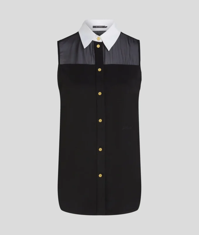 BLUSA SIN MANGAS CON CUELLO DE POPELÍN