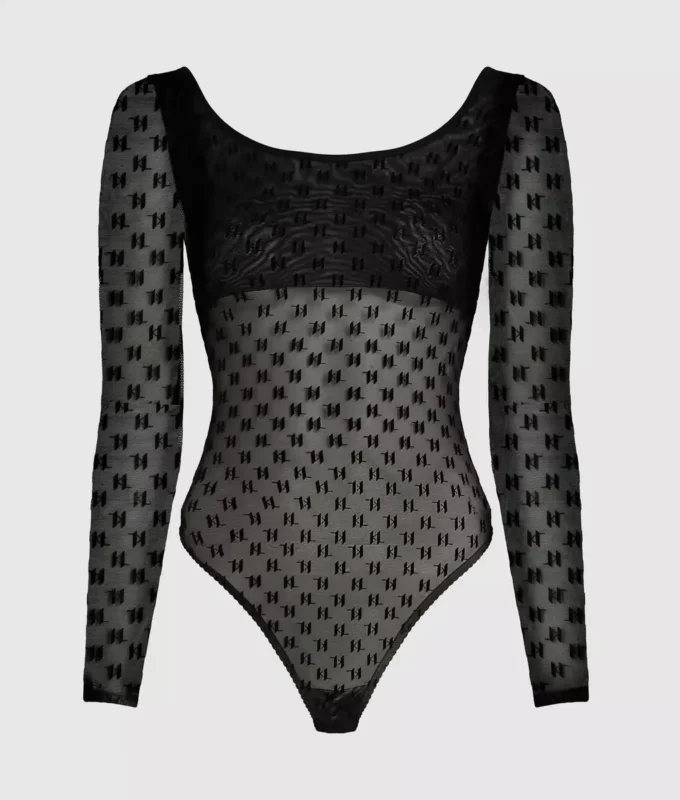 BODY DE MALLA DE MANGA LARGA CON MONOGRAMA