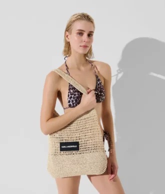 BOLSO DE PLAYA DE CROCHET CON LOGOTIPO