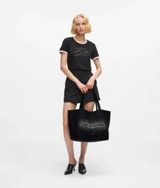 Bolso shopper con logotipo de pedrería