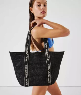 Bolso tote de playa tejido con logotipo
