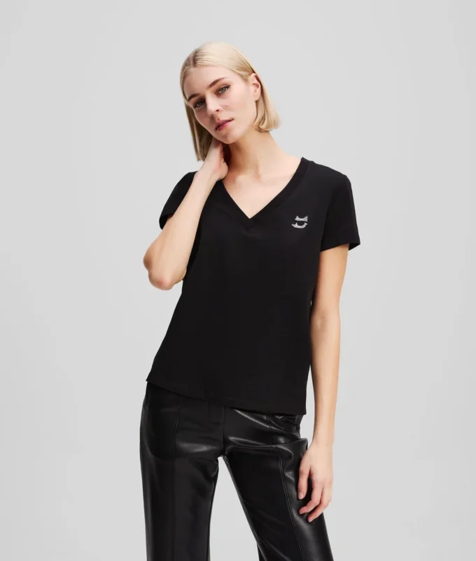 CAMISETA CON CUELLO EN V IKON CHOUPETTE CON STRASS