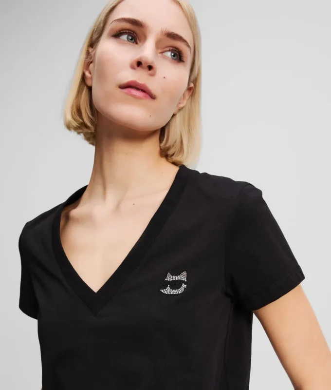 CAMISETA CON CUELLO EN V IKON CHOUPETTE CON STRASS