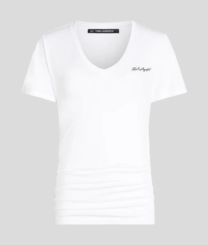 CAMISETA CON CUELLO EN V Y FRUNCIDOS