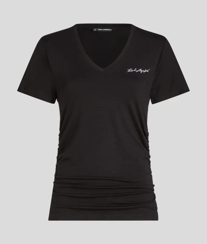 CAMISETA CON CUELLO EN V Y FRUNCIDOS