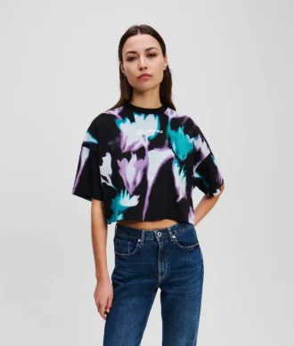 CAMISETA CORTA CON ESTAMPADO FLORAL