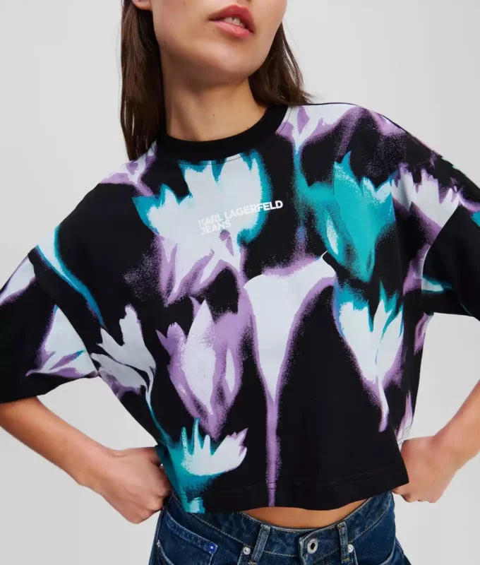 CAMISETA CORTA CON ESTAMPADO FLORAL