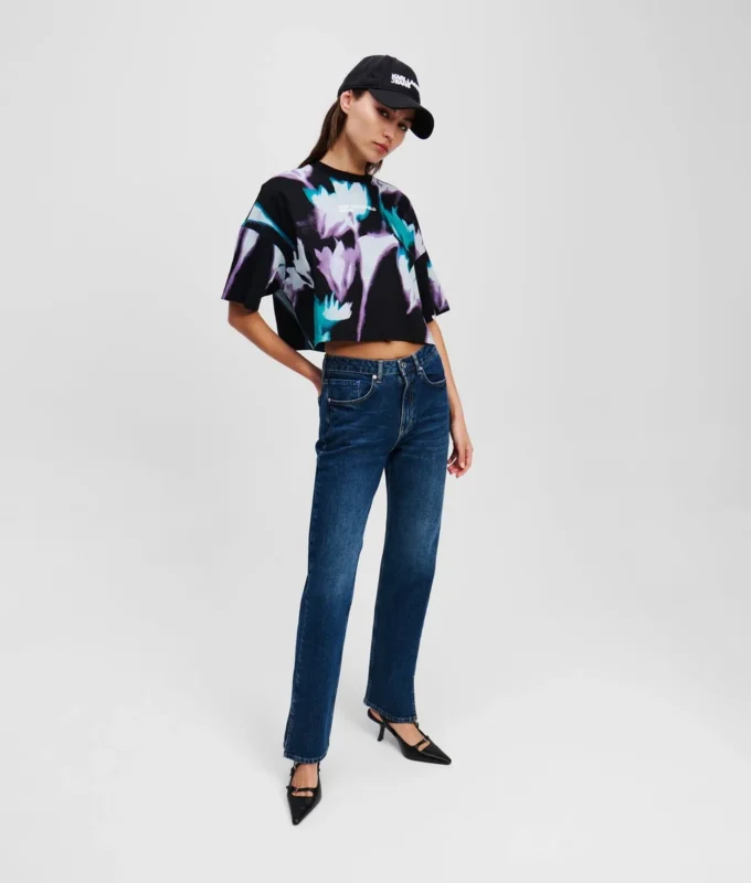 CAMISETA CORTA CON ESTAMPADO FLORAL