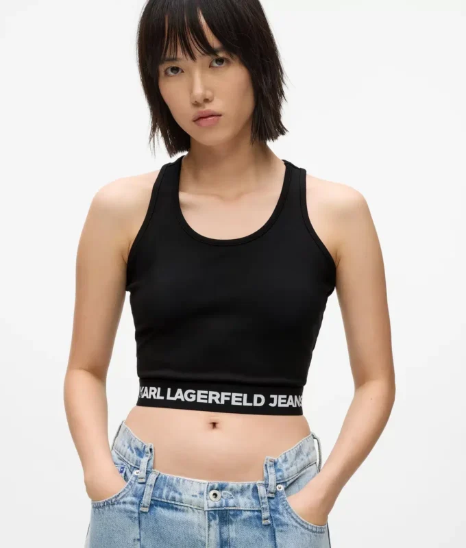 Camiseta sin mangas con cinta con logotipo