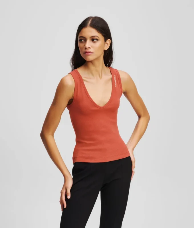 CAMISETA SIN MANGAS CON CUELLO EN V Y RIBETE