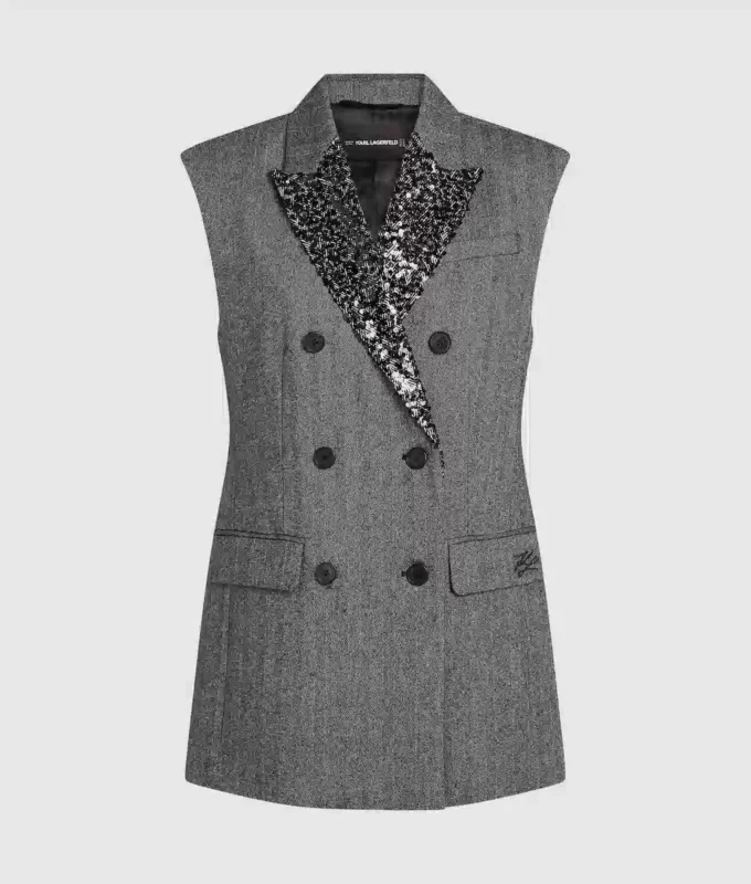 Chaleco de tweed con solapas de lentejuelas