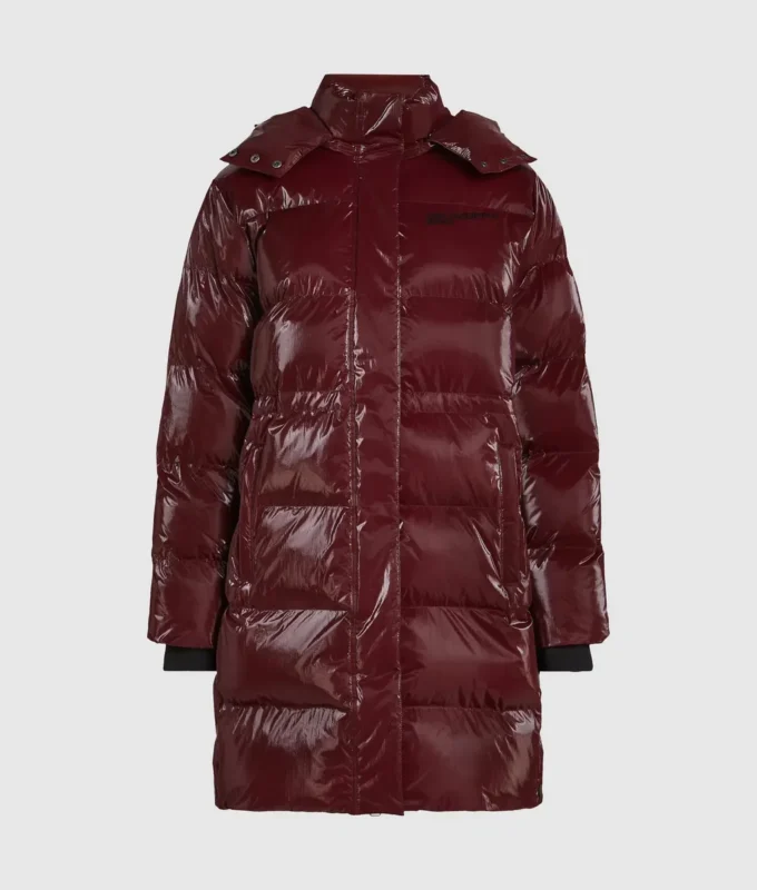 Chaqueta acolchada larga con acabado perlado
