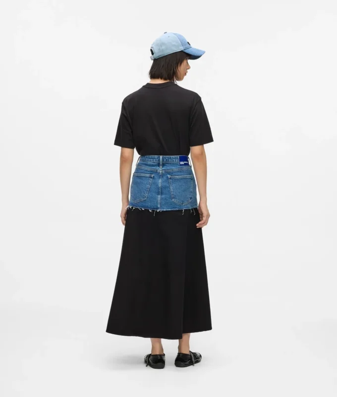 Falda larga con paneles de denim