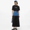 Falda larga con paneles de denim