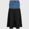 Falda larga con paneles de denim
