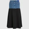Falda larga con paneles de denim