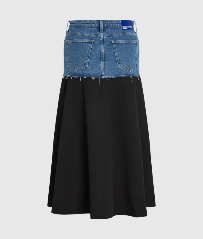 Falda larga con paneles de denim