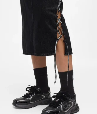 Falda midi de denim con cordones