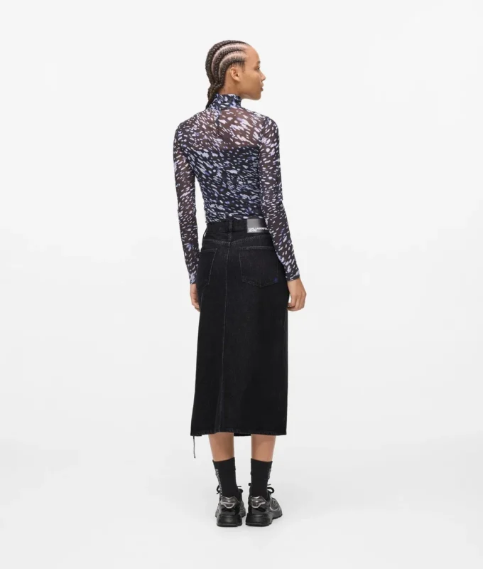 Falda midi de denim con cordones