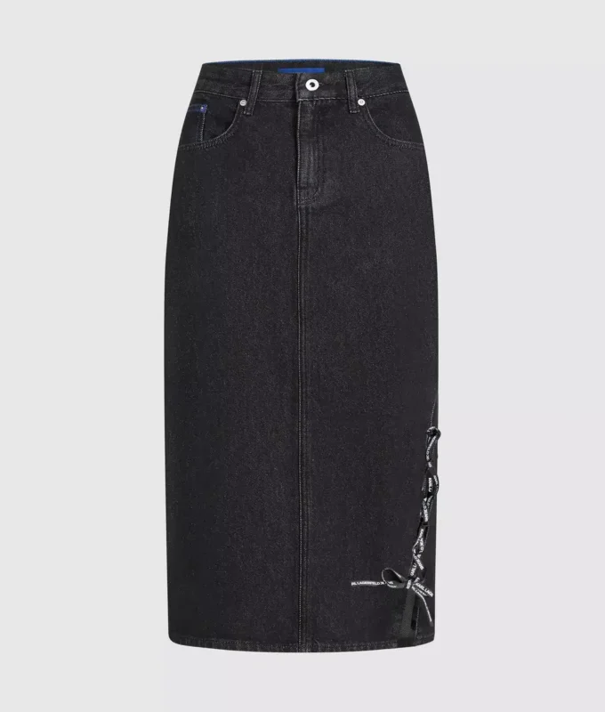Falda midi de denim con cordones