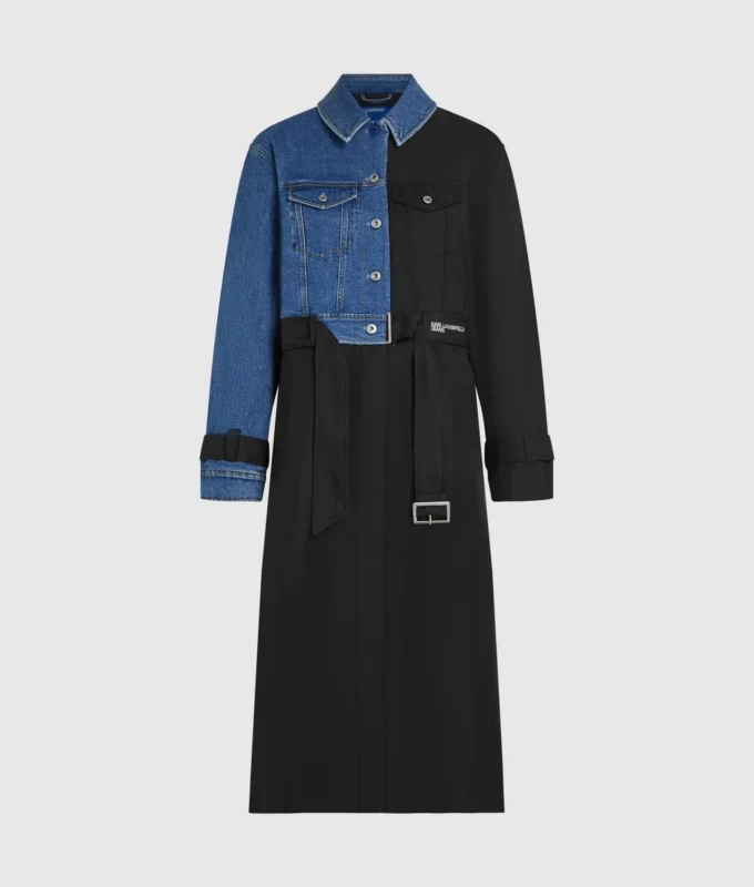 Gabardina con paneles de denim