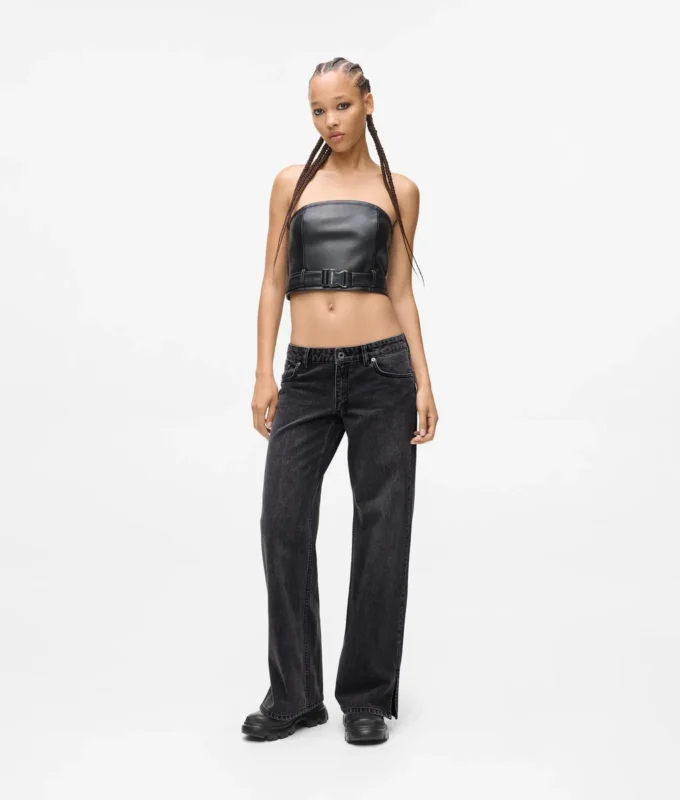 Jeans de talle bajo y pierna ancha