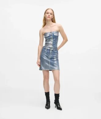 Minifalda de denim recubierto