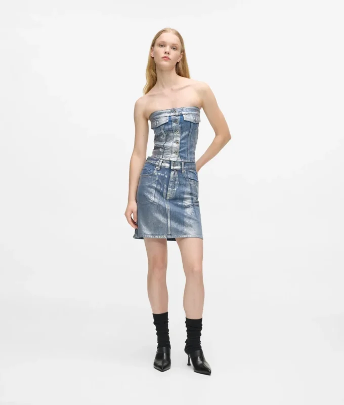 Minifalda de denim recubierto