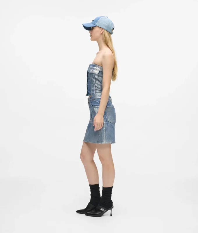 Minifalda de denim recubierto