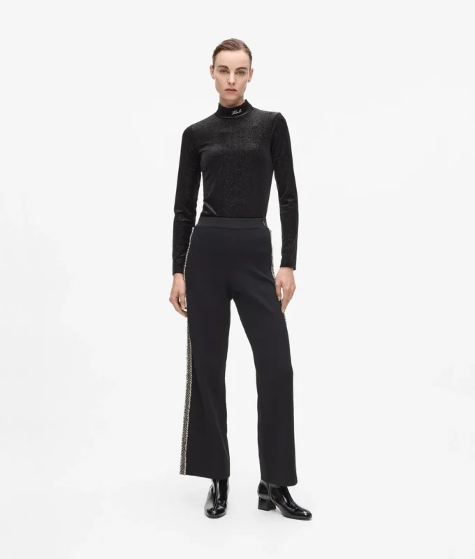 Pantalones de punto con detalles bouclé