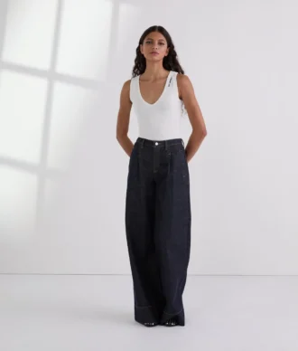 PANTALONES DE VAQUERO DE PIERNA ANCHA CON COSTURAS EN CONTRASTE