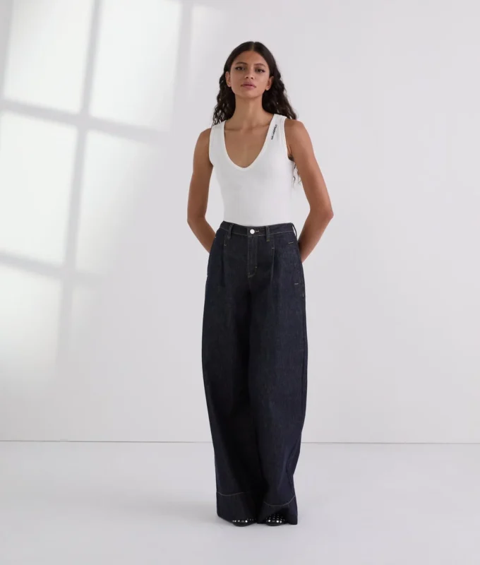 PANTALONES DE VAQUERO DE PIERNA ANCHA CON COSTURAS EN CONTRASTE
