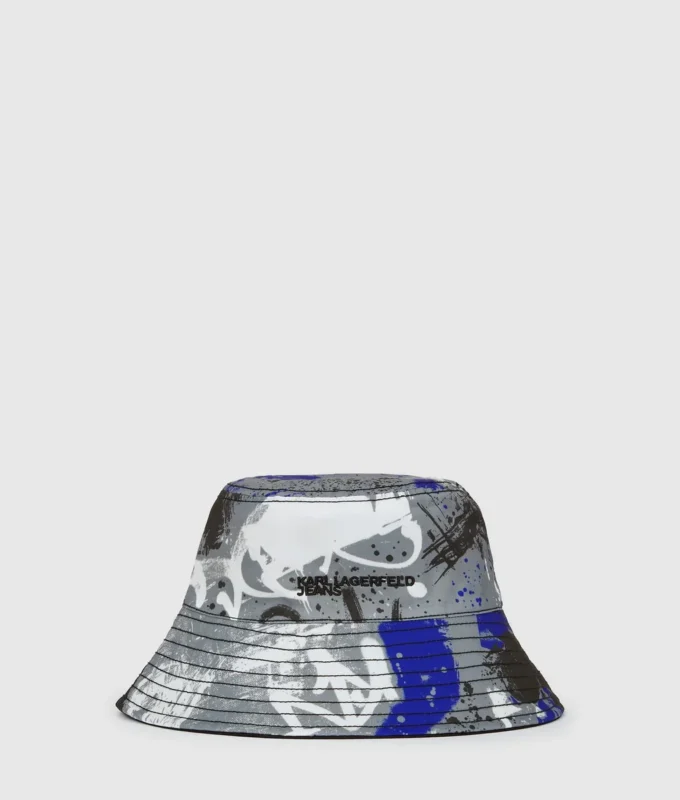 Sombrero tipo pescador reversible con estampado de grafitis