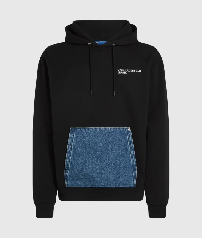 Sudadera con capucha y bolsillo de denim
