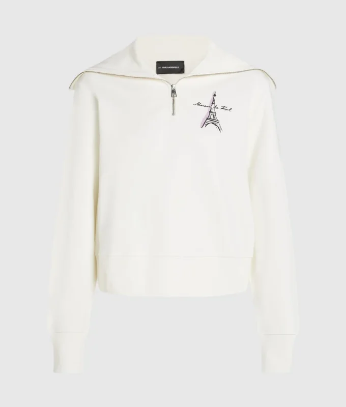 Sudadera con media cremallera y dibujo de París