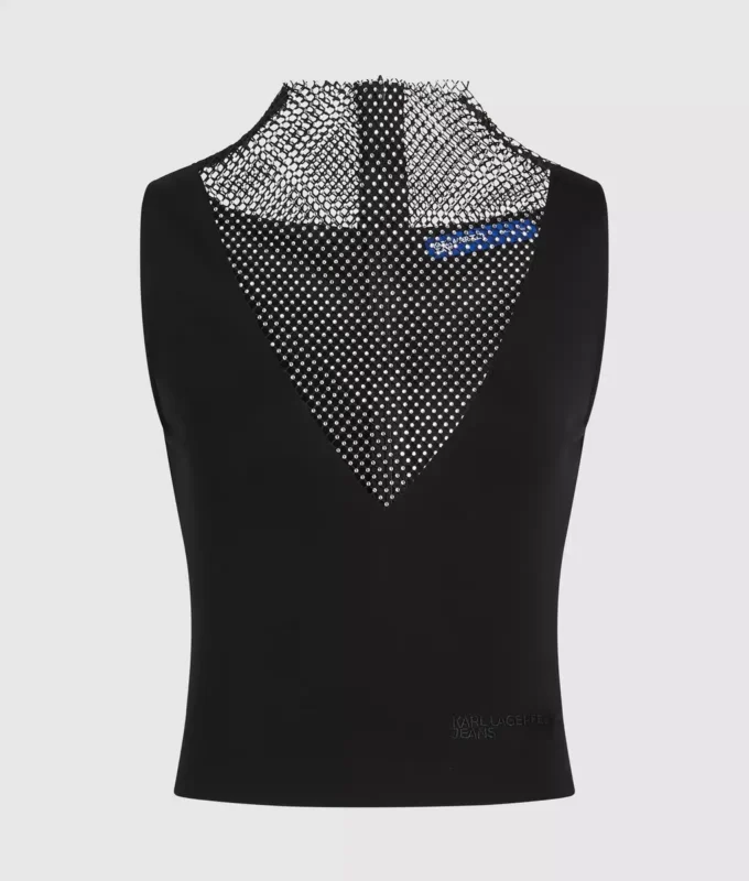 Top con cuello en V y malla con pedrería
