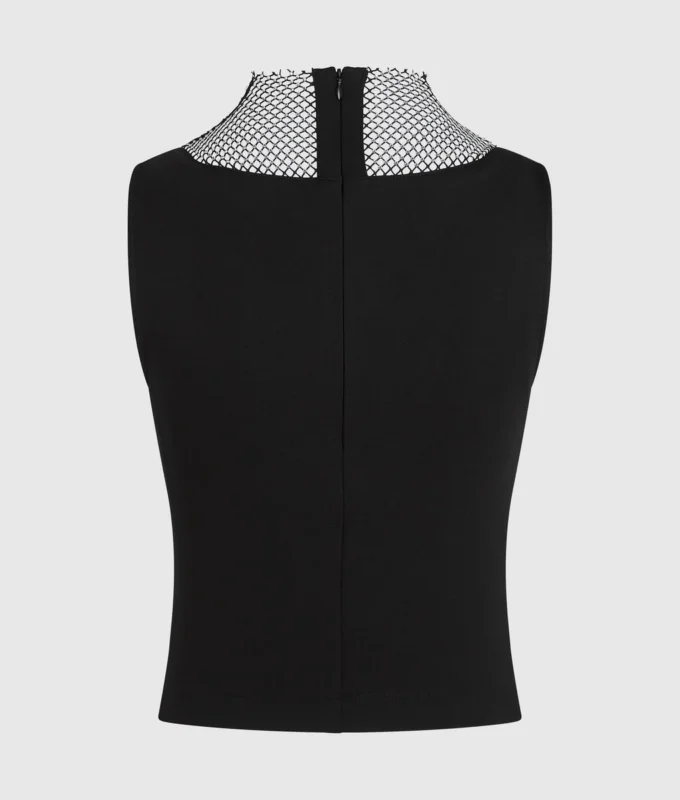 Top con cuello en V y malla con pedrería