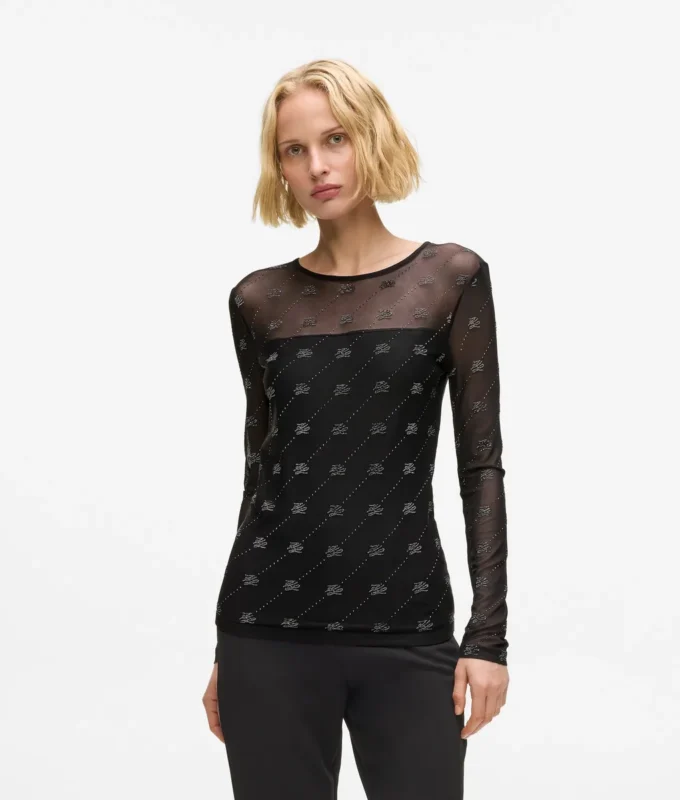 Top de malla con autógrafo de pedrería