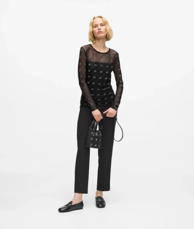 Top de malla con autógrafo de pedrería