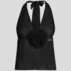 TOP HALTER PLISADO CON FLORES