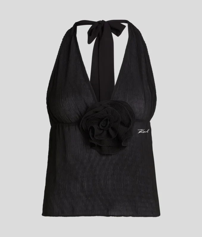 TOP HALTER PLISADO CON FLORES
