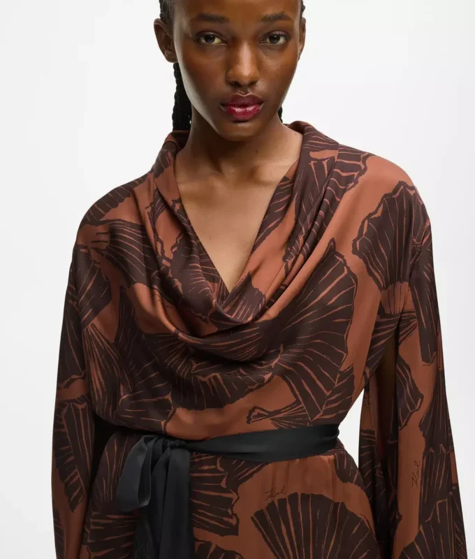 Vestido caftán con estampado de abanicos