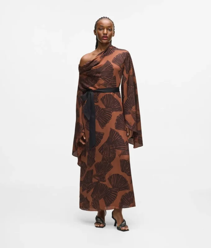 Vestido caftán con estampado de abanicos