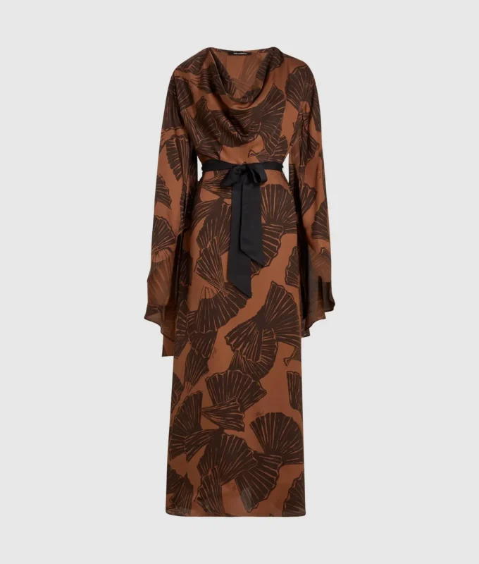 Vestido caftán con estampado de abanicos