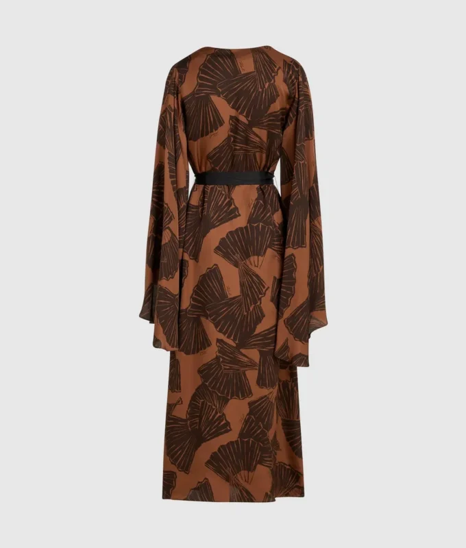 Vestido caftán con estampado de abanicos
